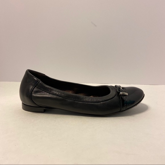AGL Cap Toe Black Leather Slip On Ballet Flat - Picture 2 of 14